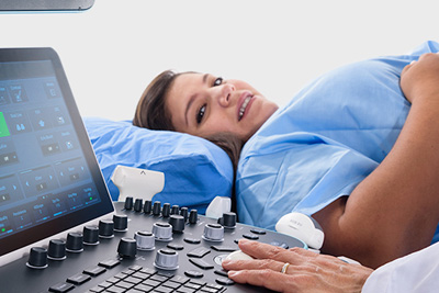 pregnant woman scanned with a Resona 7 premium ultrasound system